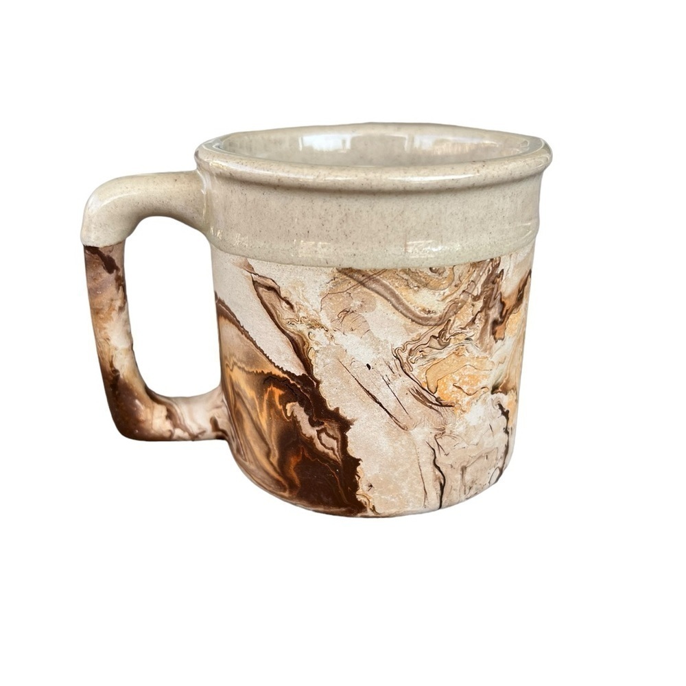 VTG Nemadji Hand Painted Marble Swirl Clay Pottery Coffee Tea Mug Earthy USA GUC